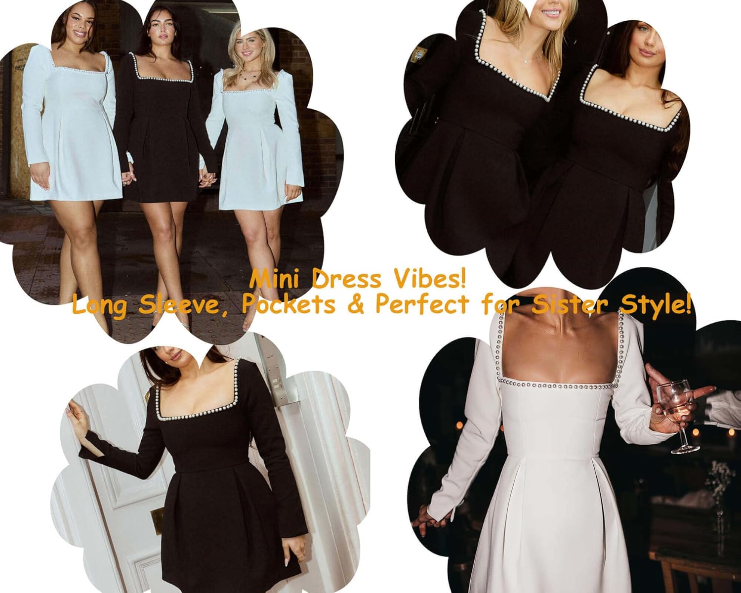 Long Sleeves Short Wedding Dresses for Bride Square Neck Satin Simple Prom Dress Mini Homecoming Party Dress XPD3