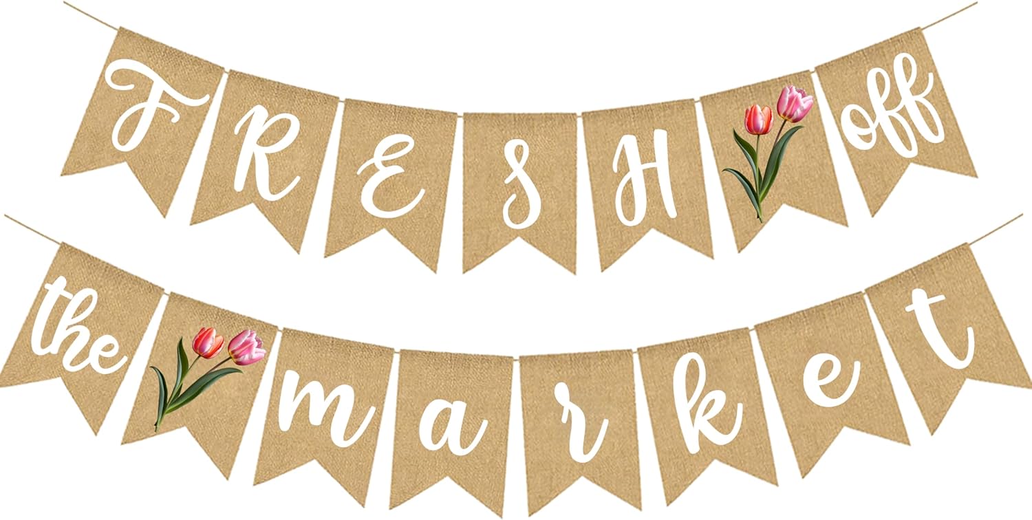 Fresh Off The Market Bridal Shower Banner Farmer's Floral Bachelorette Party Supplies Tulip Burlap Garland
