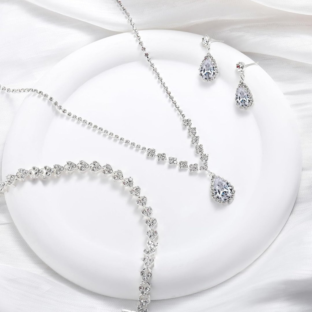 Remuuly 6 Pcs Bridesmaid Jewelry Sets for Wedding Rhinestone/Pearl Earrings Necklace Bracelet with Card for Wedding Proposal