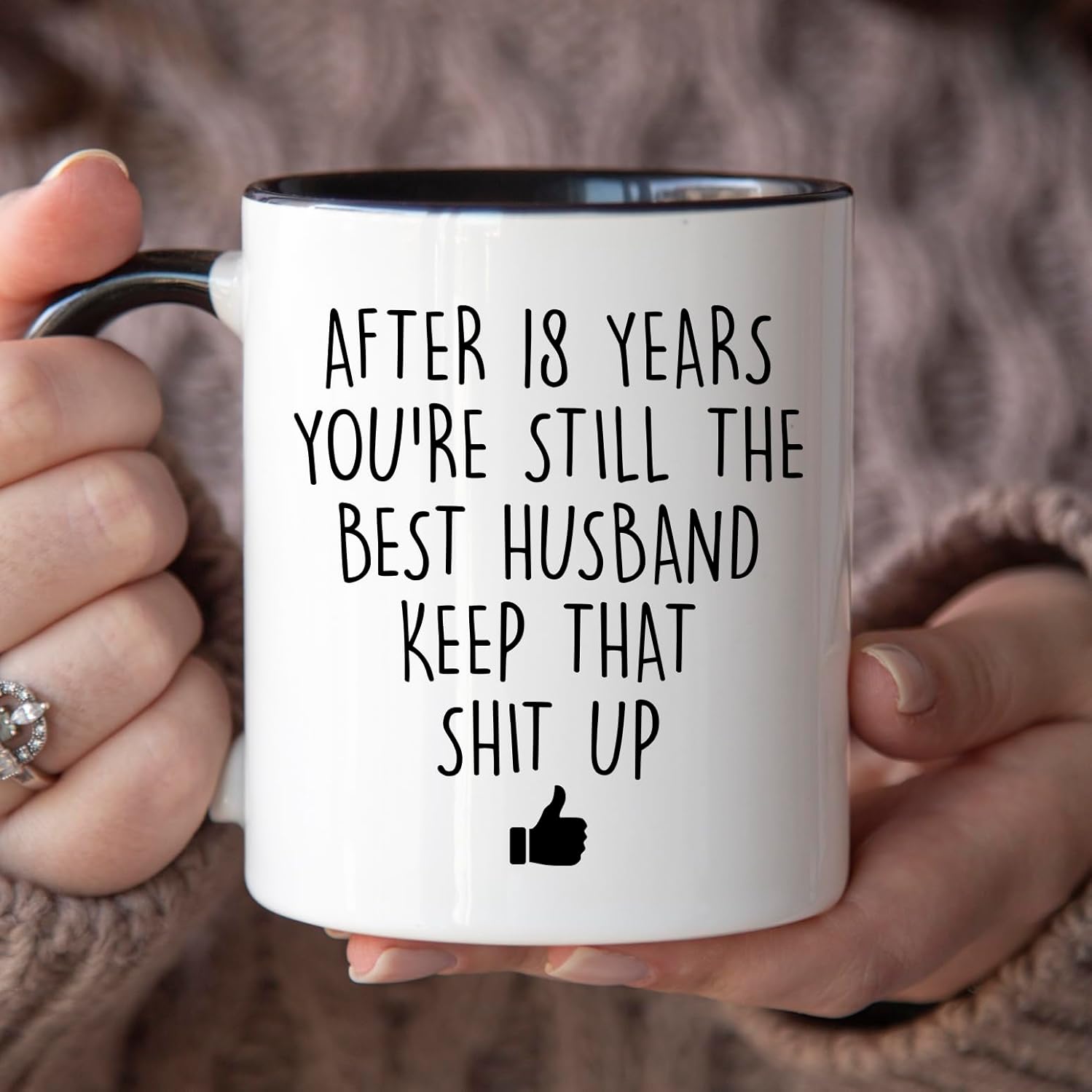 YouNique Designs 18 Year Anniversary Coffee Mug for Him, 11 Ounces, 18th Wedding Anniversary Cup For Husband, Eighteen Years, Eighteenth Year, 18th Year (Black Handle)
