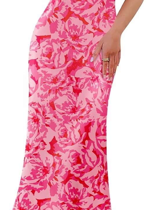 ZESICA Womens Summer Floral Spaghetti Straps Maxi Dress 2026 Sleeveless Square Neck Bodycon Beach Boho Long Dresses