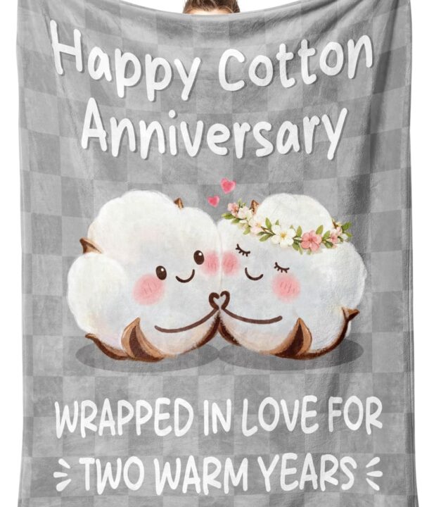 2 Year Anniversary Blanket Gifts for Him Her - Couple Blanket, 2nd Cotton Anniversary Wedding Gifts for Men Women Husband Wife Couple, Happy Cotton Second Year Marriage I Love You Gift for Him Her