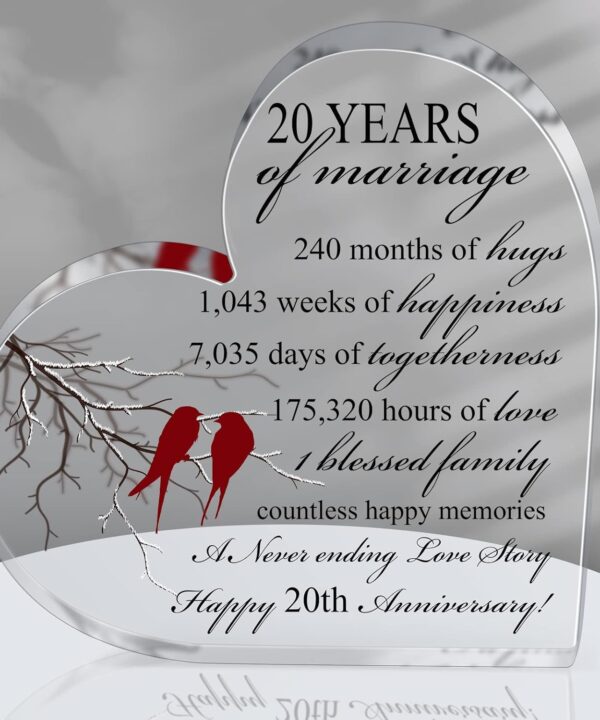 Qunclay 20th Years of Marriage Gift Wedding Anniversary Souvenir Heart Marriage Keepsake Decoration Present for Couple Parent Women Mom Husband Wife He She Friend Grandparents