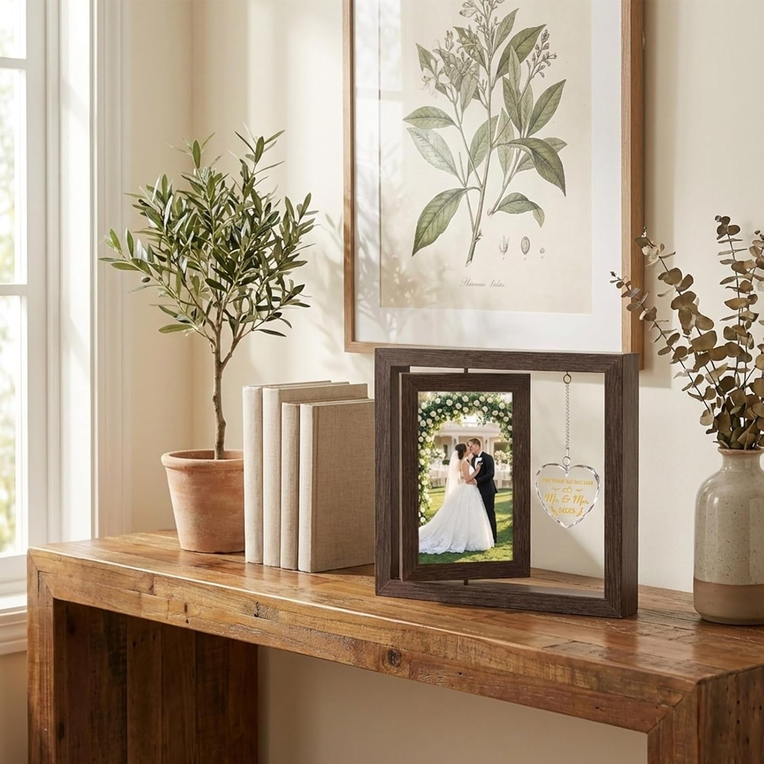 1 Year Anniversary Photo Frame Gifts, 2025 Mr and Mrs Personalized Wedding Picture Frame, Newlywed Gift for Couples, 5×7 Pictures Frame, Display 2 Photos