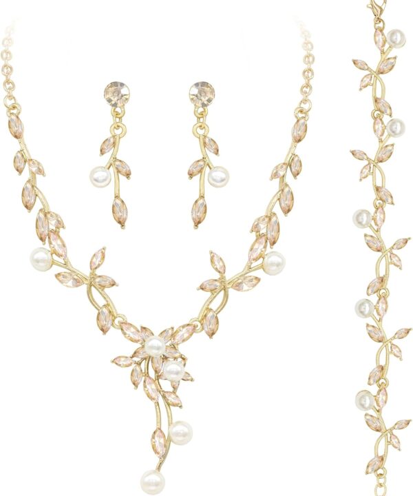 Oriamour Rhinestone Wedding Jewelry Sets for Bridal Women Crystal Necklace Bracelet Earrings Set Prom Jewelry Set for Brides