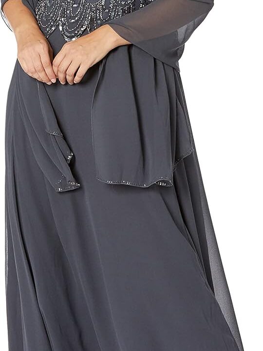 J Kara Womens Sleeveless Scallop Trim Beaded Mock Flare Dress