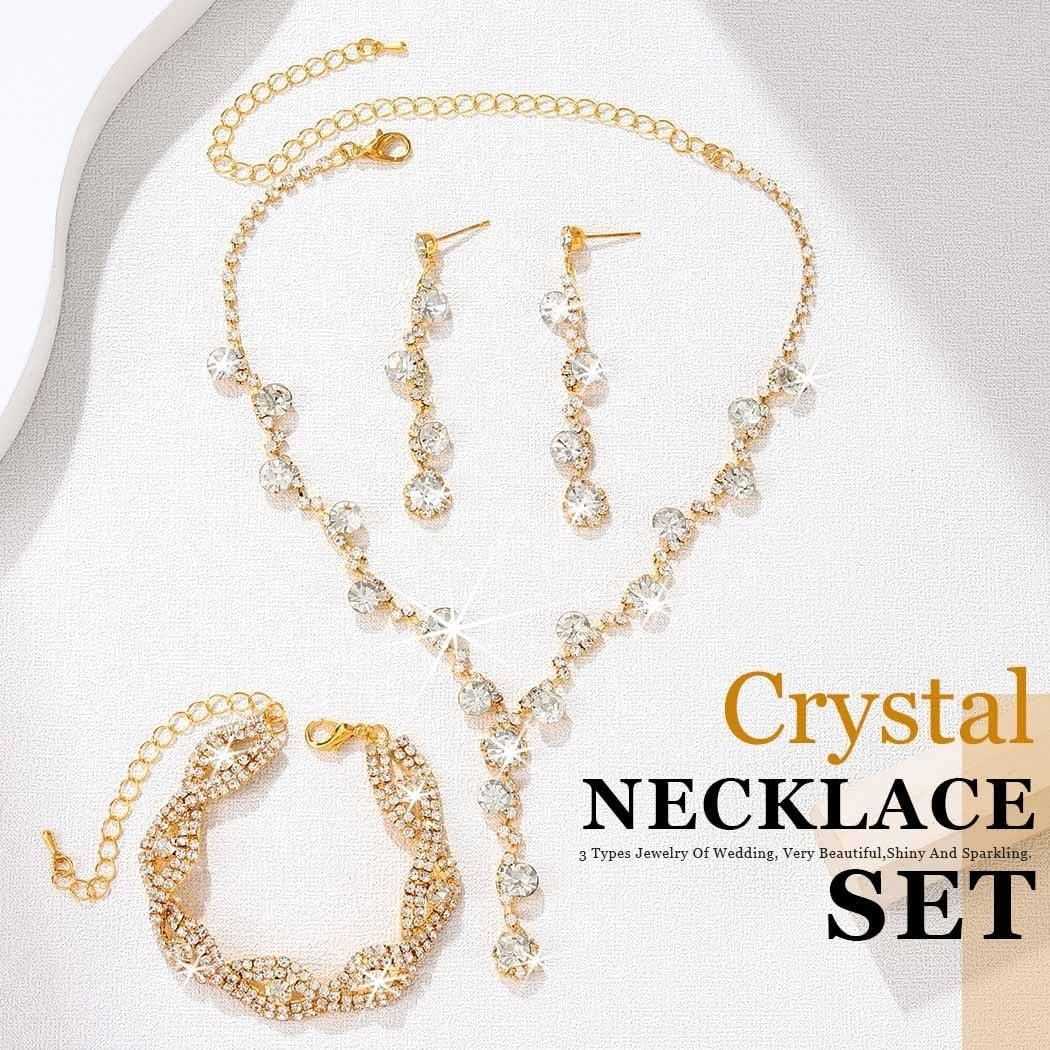 Sixexey Rhinestone Jewelry Set Sparkly Prom Jewelry Necklace Wedding Necklace Jewelry Accessories for Women (Gold)