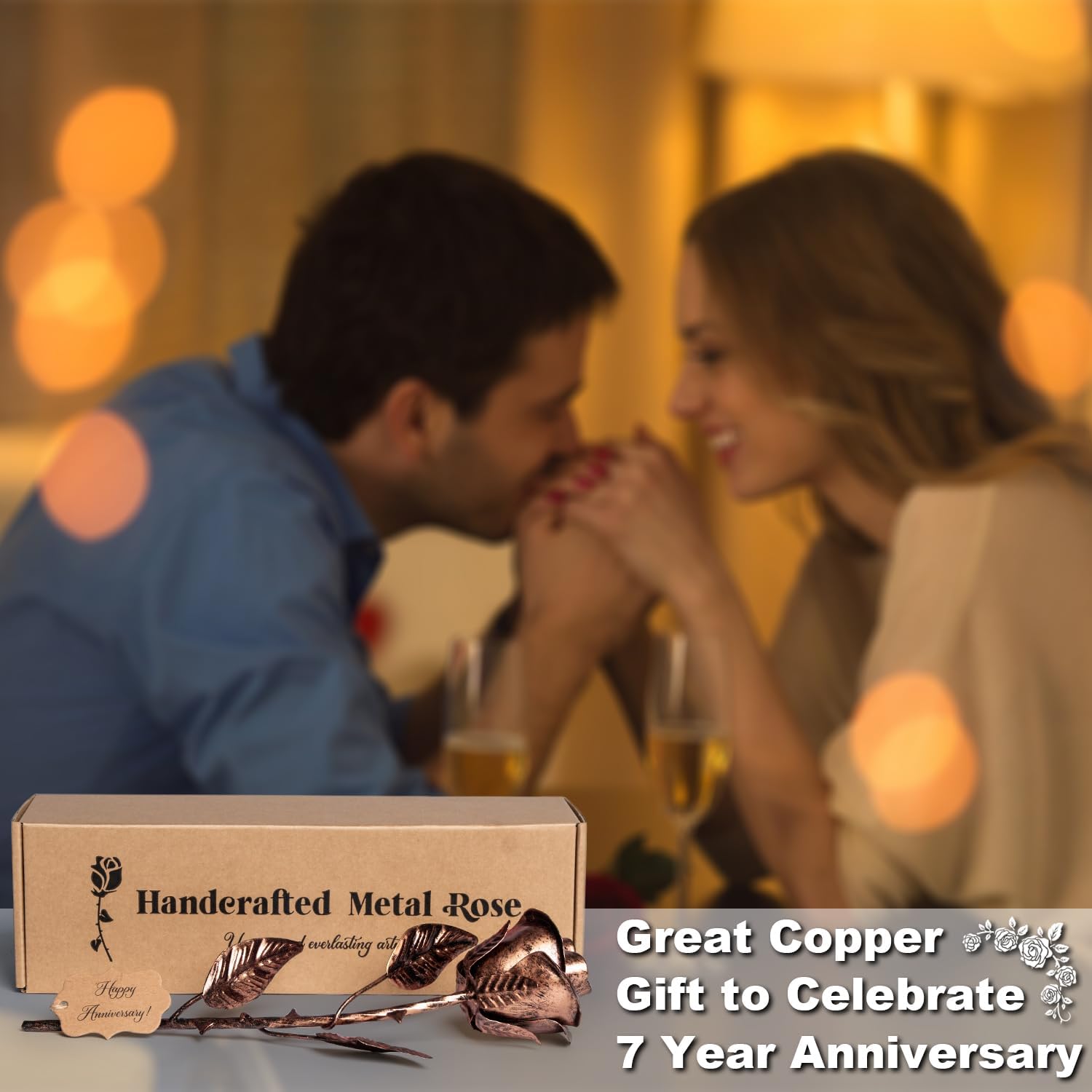 BESZONE 7 Year Anniversary Copper Gift for Her – Metal Rose Copper Gift for Wife 7th Wedding Anniversary for Him Husband Couples, Everlasting Flower 22nd 22 Year Handcrafted Love Stained Artwork