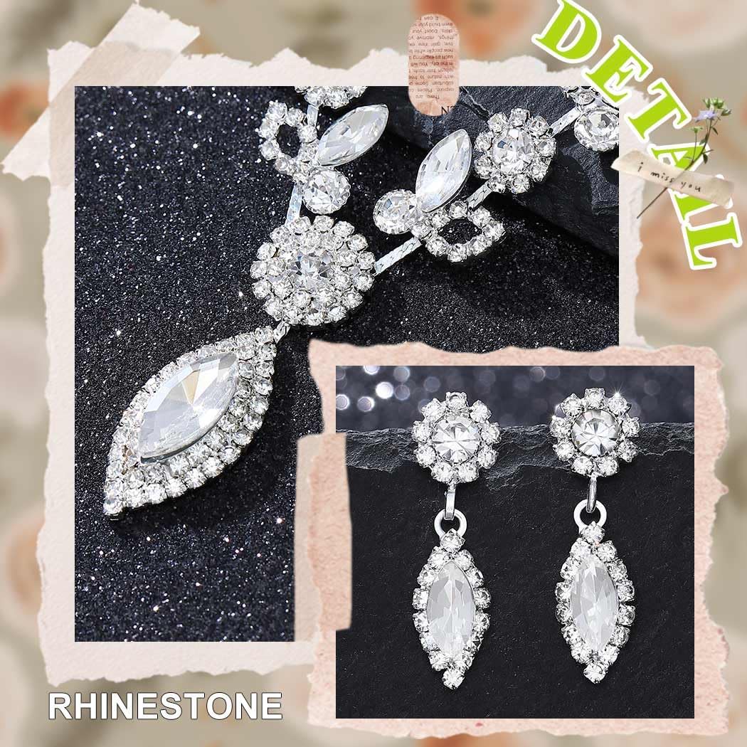TWINKLEDE Wedding Jewelry Sets for Women Silver Bridal Rhinestone Necklaces and Earring for Brides