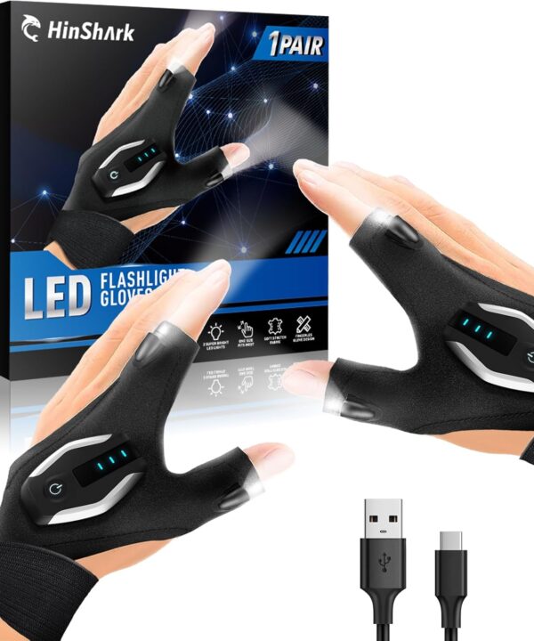 Valentines Day Gifts for Him, LED Flashlight Gloves, Mens Valentines Gifts for Men Dad Husband Boyfriend, Anniversary Birthday Gifts for Camping Essentials Cool Gadgets Tools for Fishing Repairing