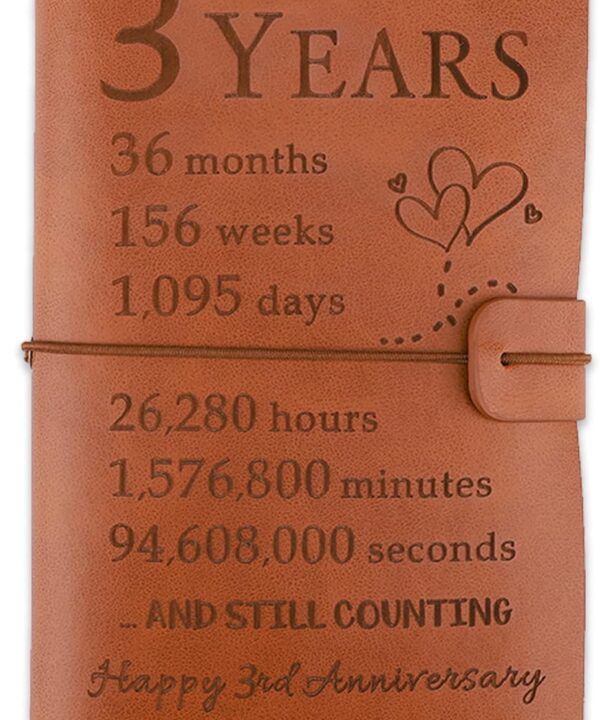 3 Years Anniversary Leather Journal - 3 Years Leather Anniversary Gift for him, Husband, Wife 3rd Wedding Travel Journal Gift, 3 Years Together Keepsake Gift for Couple Christmas