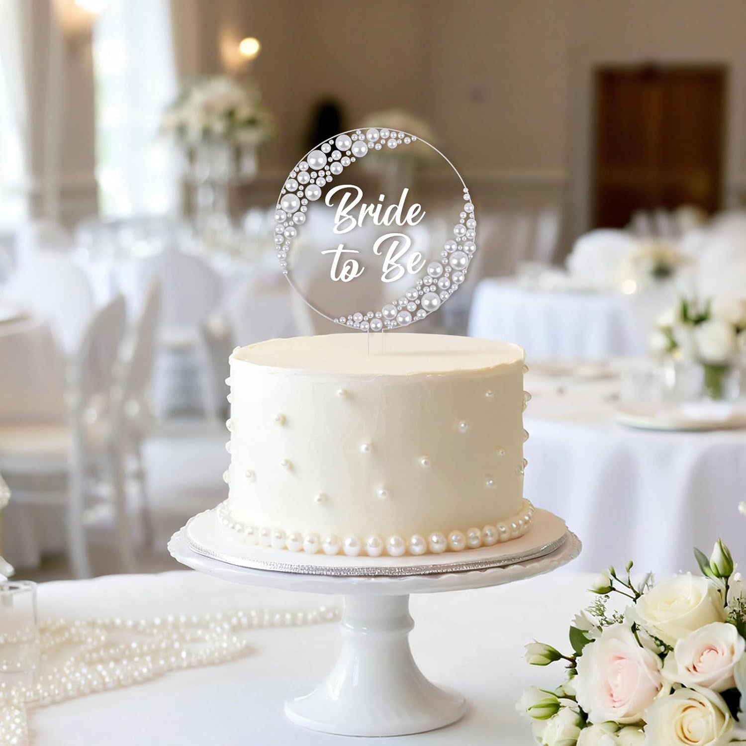 Pearl Bride to Be Acrylic Cake Topper – Wedding Cake Decoration with Pearls for Bride to Be, Bridal Shower, Anniversary, Bachelor, Bachelorette, Engagement Party Supply Photo Booth Prop