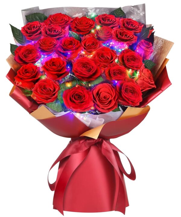 ADDWel 24 Preserved Real Red Rose Bouquet Long-Lasting Flowers for Her and Romantic Gifts for Wife Girlfriend, Two Dozens Forever Fresh Roses for Delivery Prime