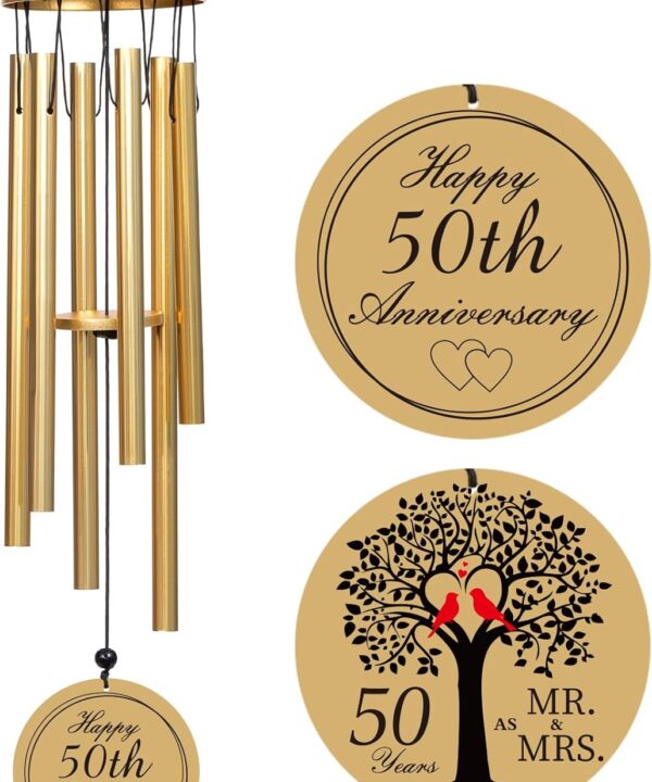 50th Anniversary Wedding Gifts, 50th Golden Wind Chime, Happy 50th Anniversary Romantic Presents for Couples, Parents, Wife, Husband, Friends, 50 Years of Marriage Gold Keepsake Ideas, 26 inch