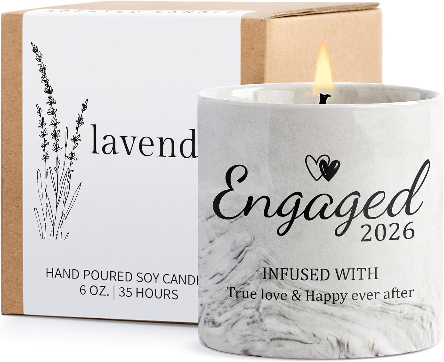 Engagement Gifts - Gift for Newly Engaged Couples, Fiance Gifts for Women, Bridal Shower, Wedding Bride Gift - Engaged Present 6 Oz Engaged 2026 Lavender Ceramics Candle