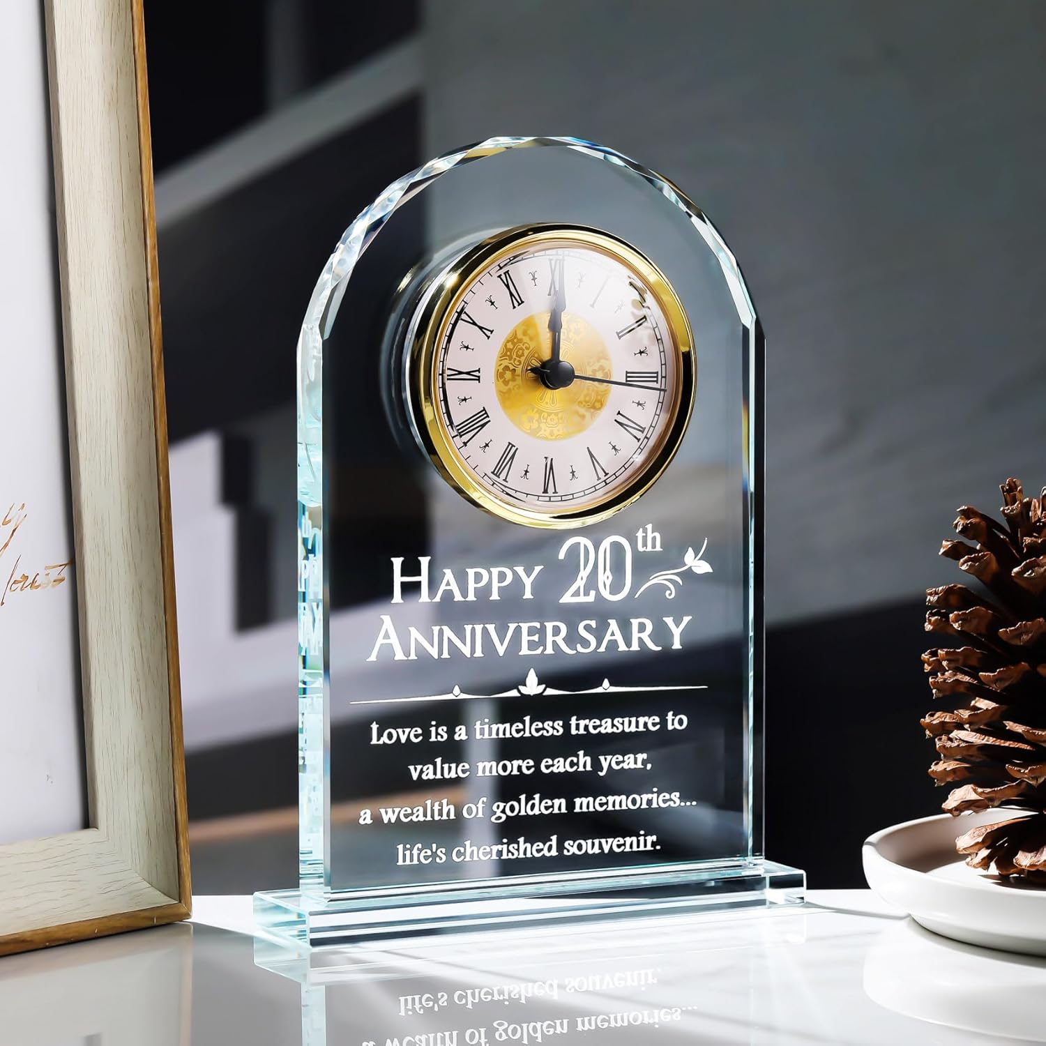 YWHL 20th Anniversary Quartz Clock Gifts for Him and Her, 20 Years Wedding Anniversary Keepsake Gifts for Couple, Happy 20th Wedding Home Party Decoration (Battery not Included)
