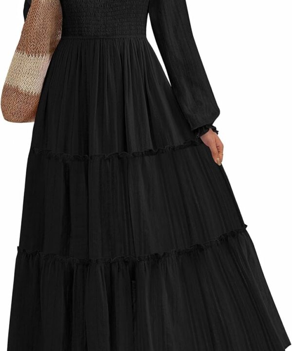 PRETTYGARDEN Spring Dresses for Women 2026 Casual Long Sleeve Smocked Ruffle Flowy Elegant Wedding Guest Maxi Dress Pockets