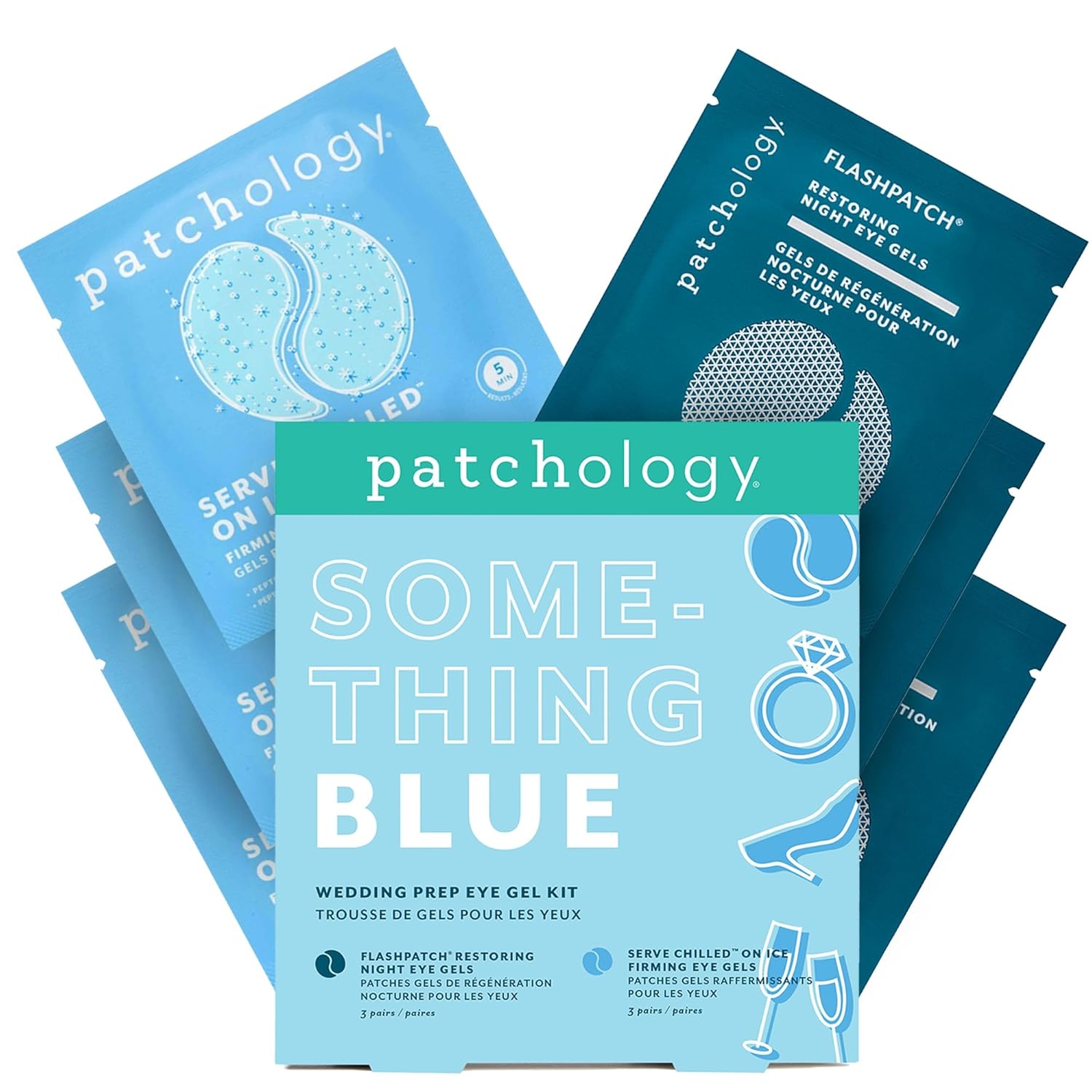 Patchology Bridal Shower Gift Box Something Blue Cooling Under Eye Patches for Brides & Bridesmaids, Depuffing & Firming Gel Masks with Peptides & Bakuchiol Wedding Skincare Gift Set