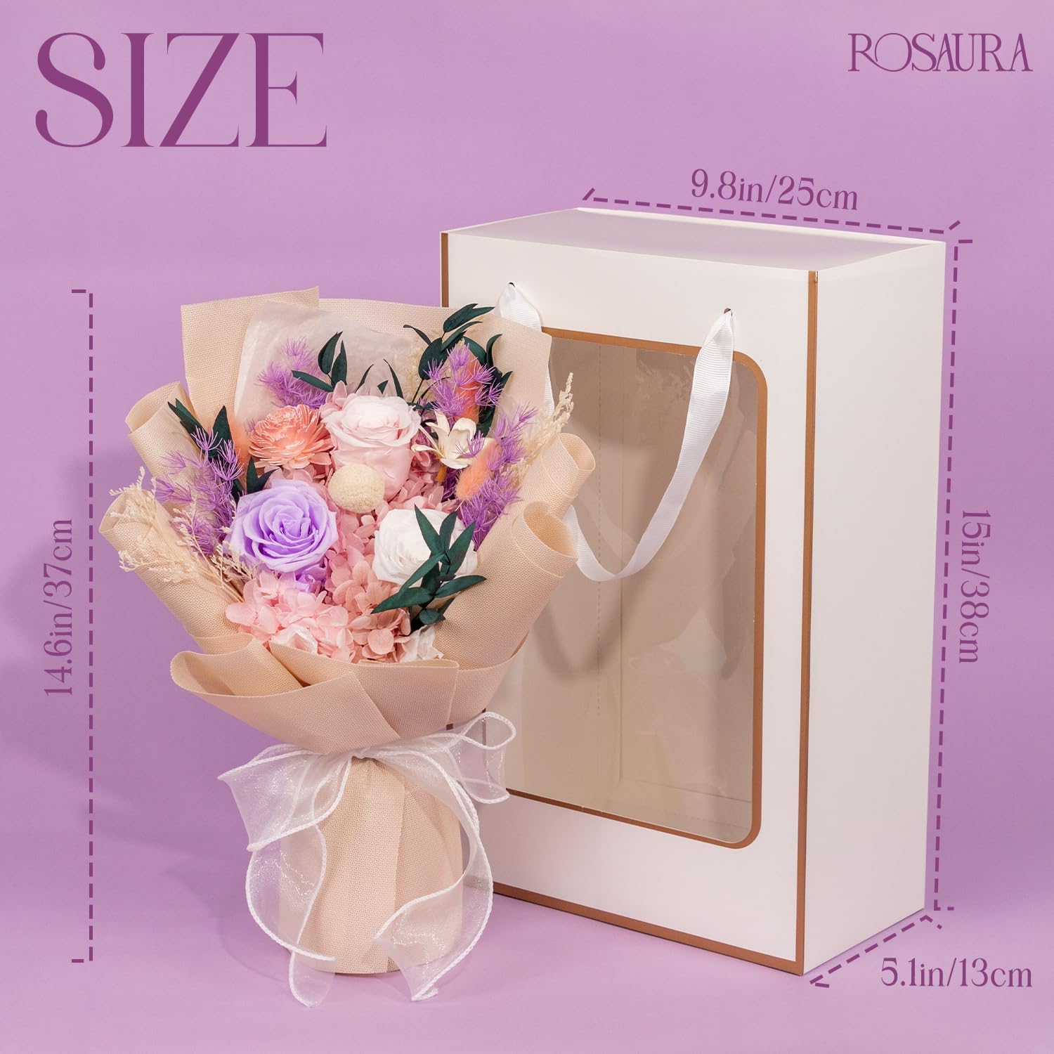 Rosaura Preserved Flowers Bouquets, flowers for Delivery Prime, Forever Roses Bouquets Valentines Day, Mothers Day, Christmas, Birthday Gifts (Pink)