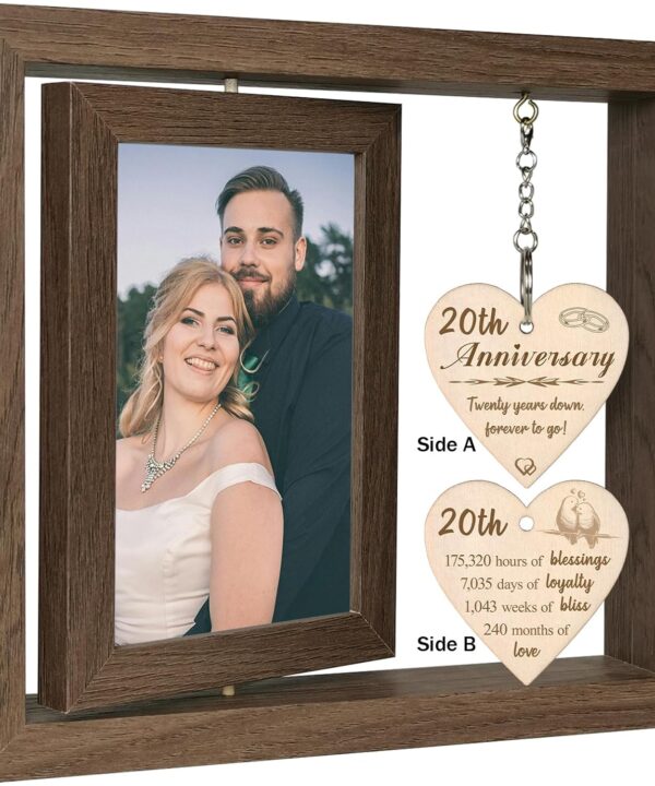 20th Wedding Anniversary Wood Picture Frame Gifts for Couple Wife Husband, 20 Year Anniversary Photo Frame Gifts for Him Her (Display Two 4x6)