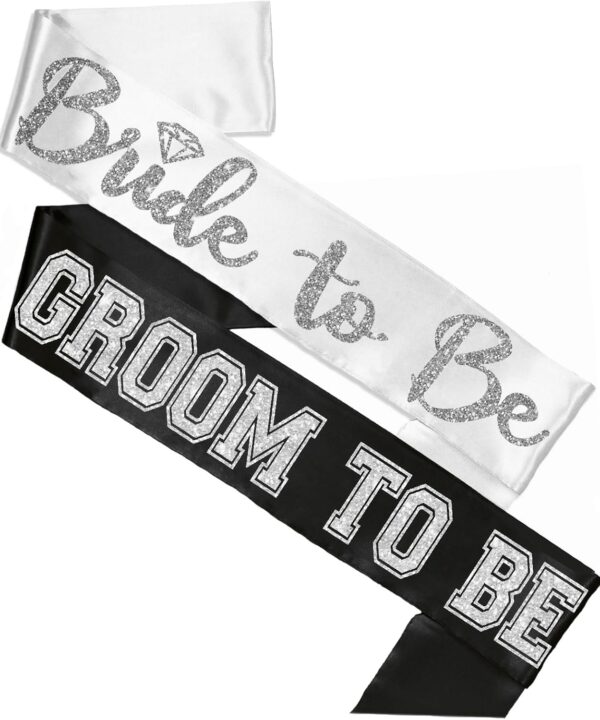 RhinestoneSash Engagement Gifts for the Bride and Groom - BRIDAL GRADE SATIN Sashes - Coed Bachelorette Party Decorations
