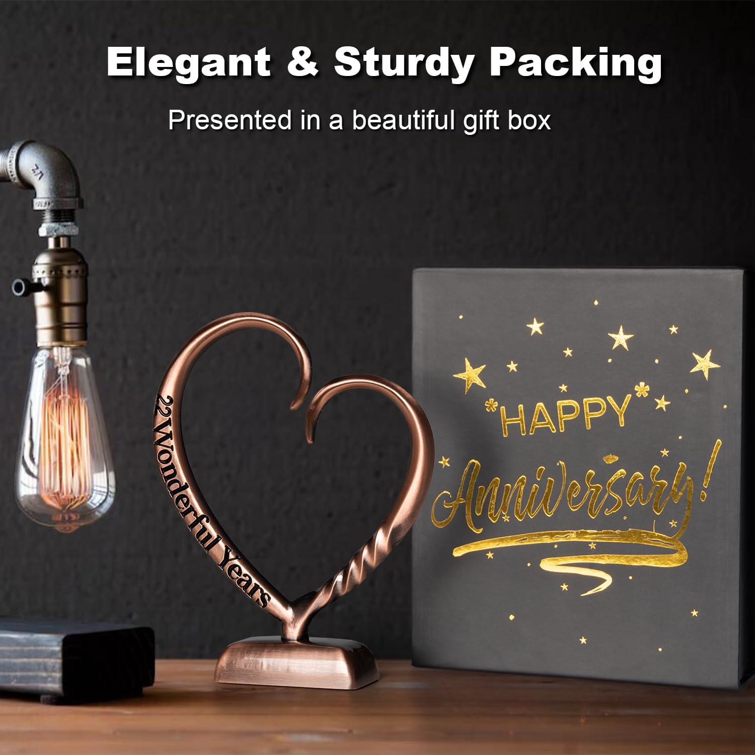 BESZONE 22 Year Anniversary Copper Gifts for Her Him Gift 22nd Wedding Anniversary for Couples Wife Husband Men, Hand Forged Copper Heart Art Keepsake Home Decor Artwork