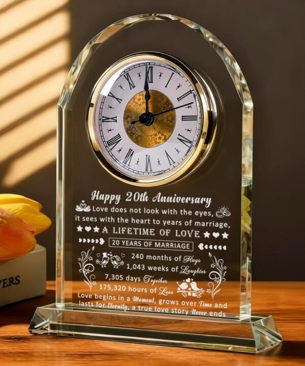 20 Year Anniversary Clock Gifts for Him Her, 20th Anniversary Romantic Gifts for Couple, 20 Year China Anniversary Wedding Gifts for Wife Husband Women Men, 20 Years of Marriage Gifts
