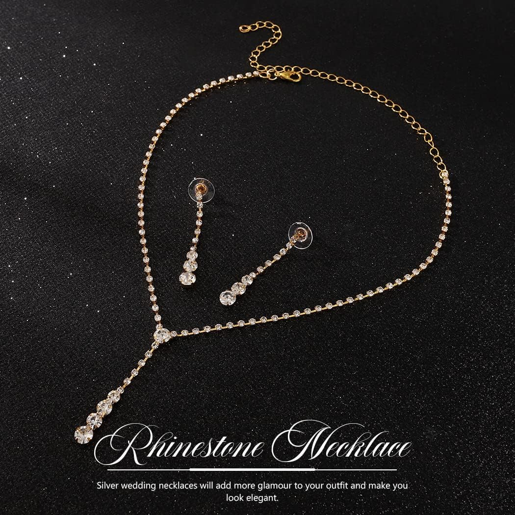 Yean Silver Bridal Jewelry Set Rhinestone Wedding Necklace and Earring Set Prom Jewelry for Women and Bride