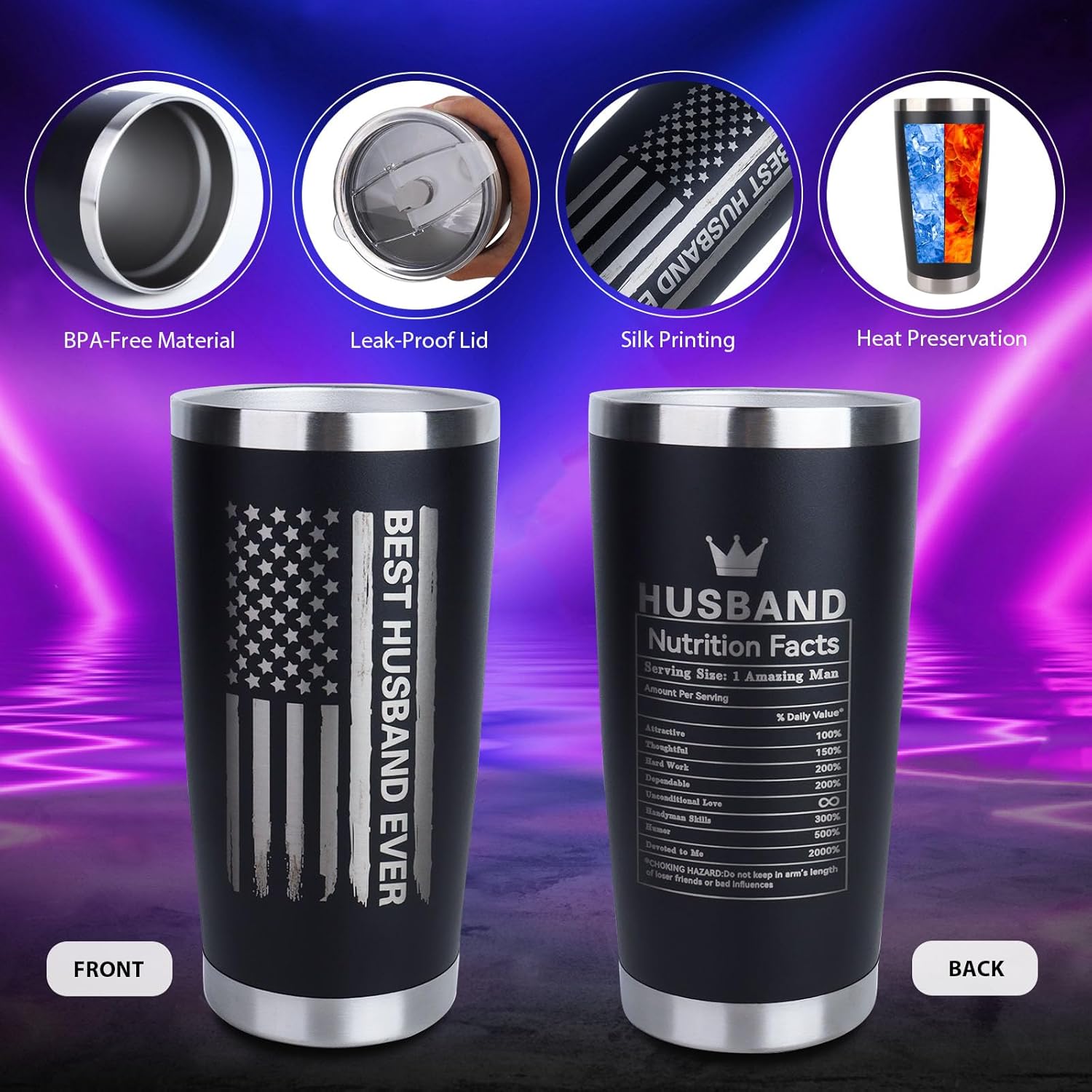 CAKKA Gifts for Husband, 8PCS Husband Birthday Gift Set Includes Tumbler Straw Apron Socks Key Chain, Best Ever Husband Christmas Gifts from Wife for Valentines Day Anniversary Birthday Christmas