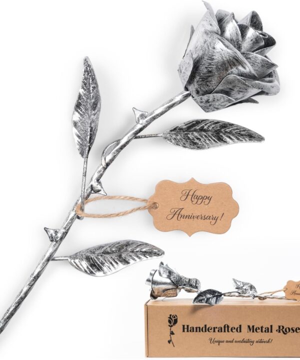 Iron Rose Gifts for Her 6th Anniversary Metal Rose Everlasting 6 Year Wedding Anniversary Iron Gifts 11th 11 Year Steel Flower for Wife Husband Him Couples, Handcrafted Love Stained Artwork