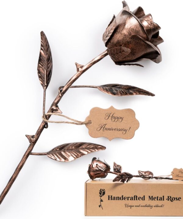 BESZONE 7 Year Anniversary Copper Gift for Her - Metal Rose Copper Gift for Wife 7th Wedding Anniversary for Him Husband Couples, Everlasting Flower 22nd 22 Year Handcrafted Love Stained Artwork