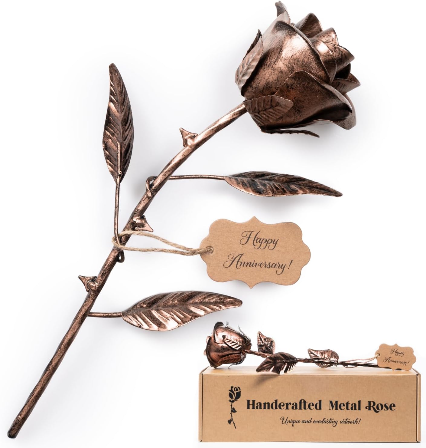 BESZONE 7 Year Anniversary Copper Gift for Her - Metal Rose Copper Gift for Wife 7th Wedding Anniversary for Him Husband Couples, Everlasting Flower 22nd 22 Year Handcrafted Love Stained Artwork