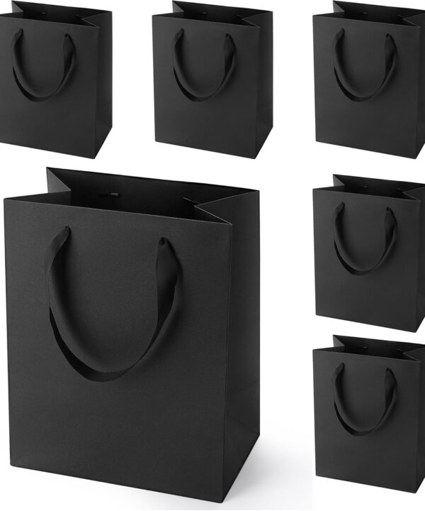 MOXARYSU Black Gift Bags With Handles: 7x4x9 Inch 6pcs Black Paper Gags Medium Bulk For Party Shopping Birthday Wedding