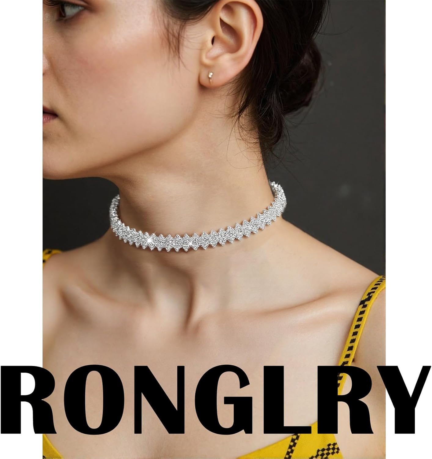 Ronglry Rhinestone Choker Necklace for Women Silver Diamond Choker Necklaces for Women Sparkly Crystal Rhinestone Necklace for Women Silver Chokers for Women Party Prom Wedding Jewelry Accessories