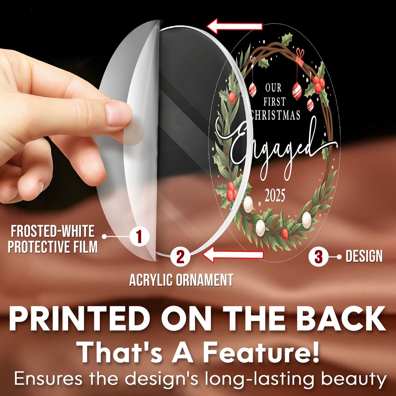 HEXMOZ Engagement Gifts for Couples – Engagement Gift for Women, Fiance, Her, Bride to Be, Newly Engaged Couples – First Christmas Engaged Acrylic Ornament 2025 – Party Decorations