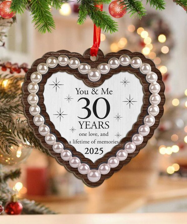30th Anniversary Ornament 2025, Heart Shaped Wooden 2 Layer Decoration with You & Me One Love and a Lifetime of Memories Quote, Romantic Keepsake Gift for Couples, Parents, Husband and Wife