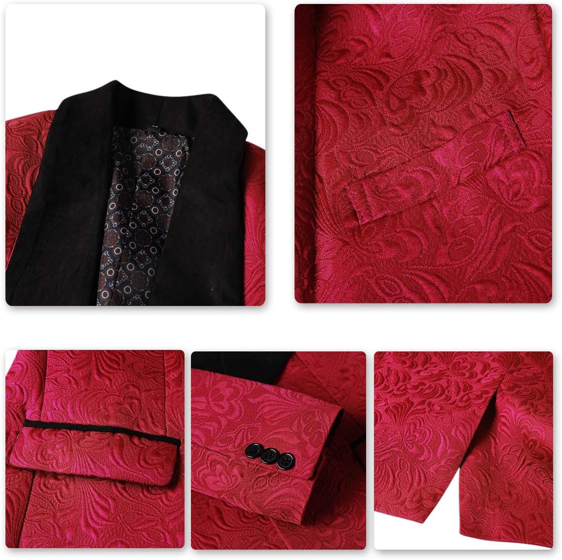 YFFUSHI Mens 3 Piece Suit Slim Fit Jacquard Tuxedo 1 Button Shawl Collar Blazer Vest & Pants for Wedding Formal Prom