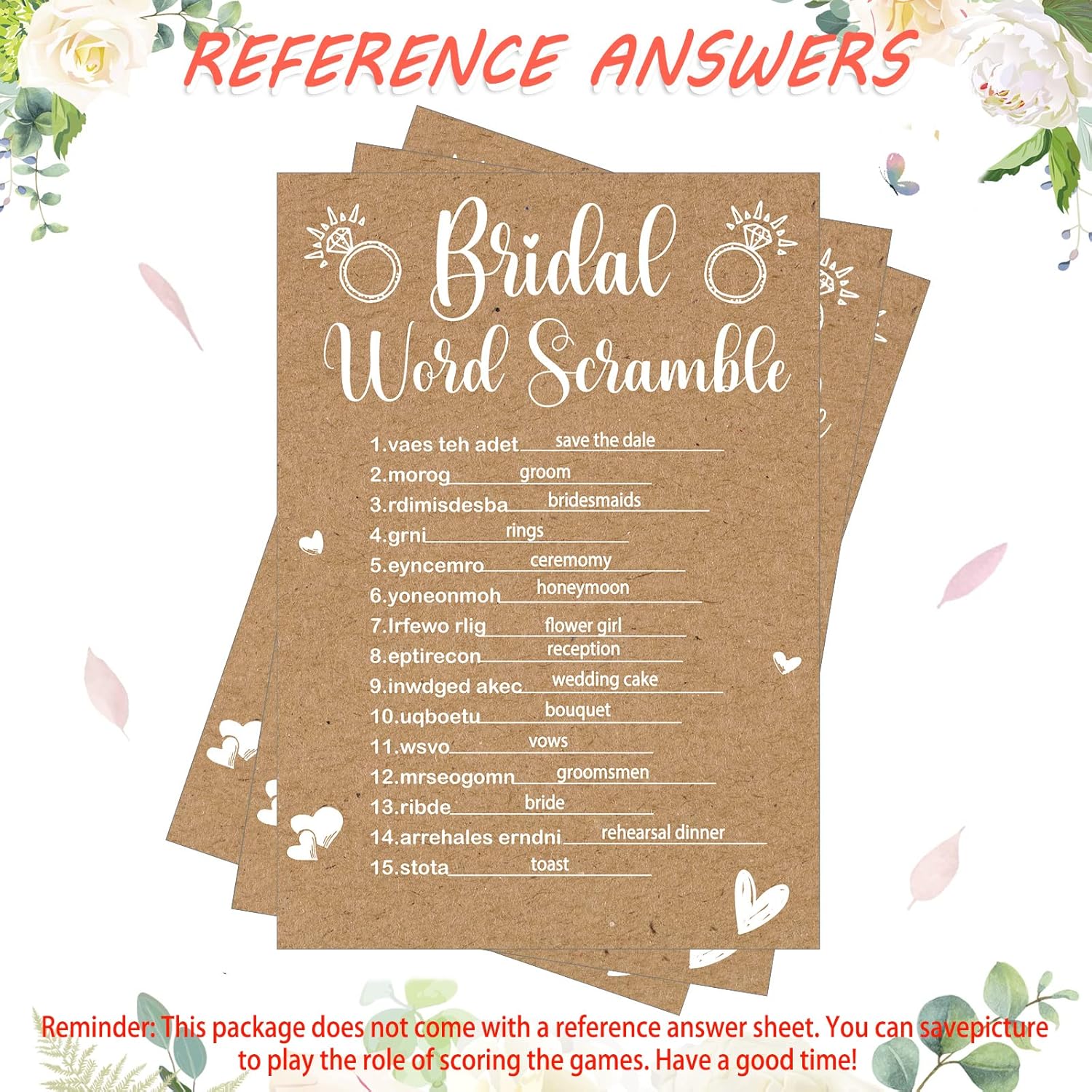 Funtery 145 Pcs Rustic Kraft Bridal Shower Games 5 Fun Wedding Party Games Activities Set Include 125 Wedding Shower Cards 20 Pencils Bride Groom Bachelorette Party Favor Supplies, for 25 Guests