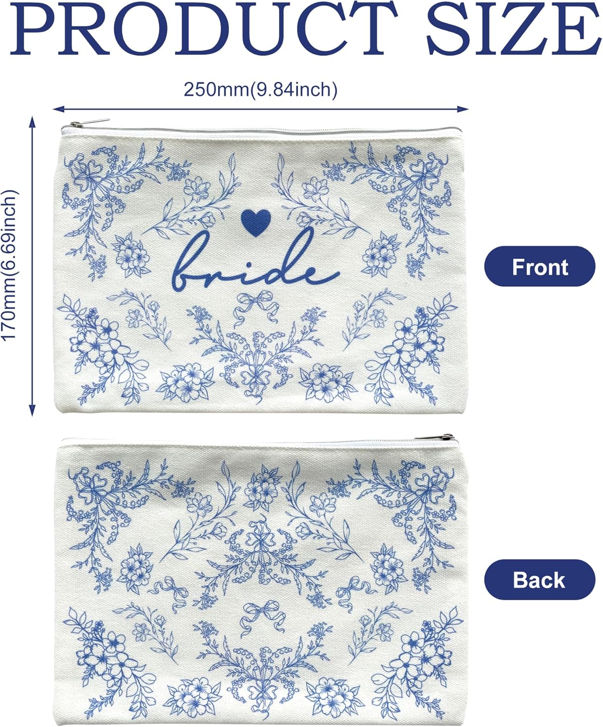 LADY&HOME Bride Makeup Bag Blue Bride Bag for Bridal Shower Wedding Engagement Gifts