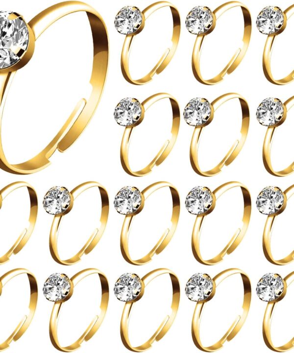 Whaline 72Pcs Gold Bridal Shower Diamond Rings, Adjustable Engagement Rings for Wedding Table Decorations, Bridal Shower Game and Party Favors