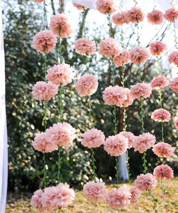 2 Pcs Dusty Pink Flower Garland for Bridal Shower Decorations, Baby Shower Decorations for Girls, Pom Pom Garland, Paper Flowers Party Decorations for Birthday