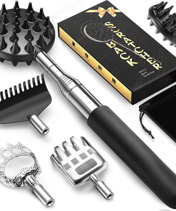 TUKUOS Telescoping Back Scratcher with 5 Detachable Scratching Heads, Valentines Day Gifts for Him Men, Anniversary Birthday Gifts for Men Women Back Scratcher for Men/Dad/Women/Adults