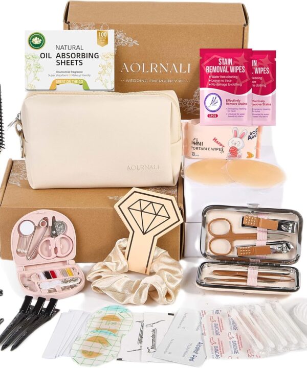 AOLRNALI Bridal Emergency Kit for Wedding Day, Wedding Essentials Survival Set for Team Bride, Must-Have 30+ Essentials Travel Kit with Makeup Bag