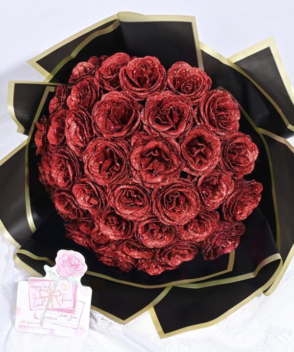 Waipfaru Glitter Roses Bouquet, DIY Fake Flowers Bouquet, Birthday Gifts for Women Mom, 24 Pcs Red Rose for Grandma Wife Girlfriend Valentines, Mothers Day, Anniversary, Graduation