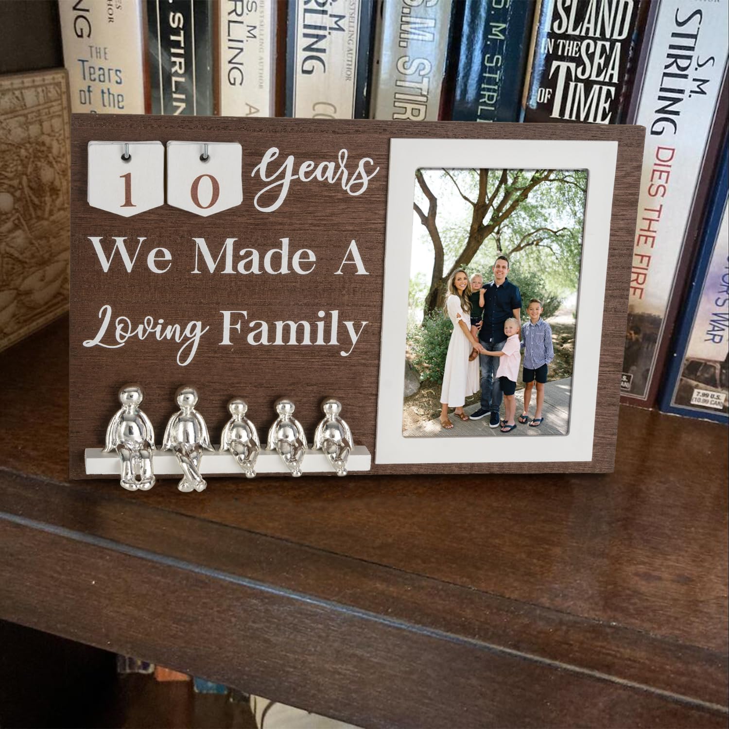 Anniversary Idea for Wife Gifts, 10th Year Wedding Anniversaries Tin Gift for Couples Him Her Husband, Aluminum Sculptures Family Tree Picture Frame Keepsake Decor Sculptures DIY Personalized