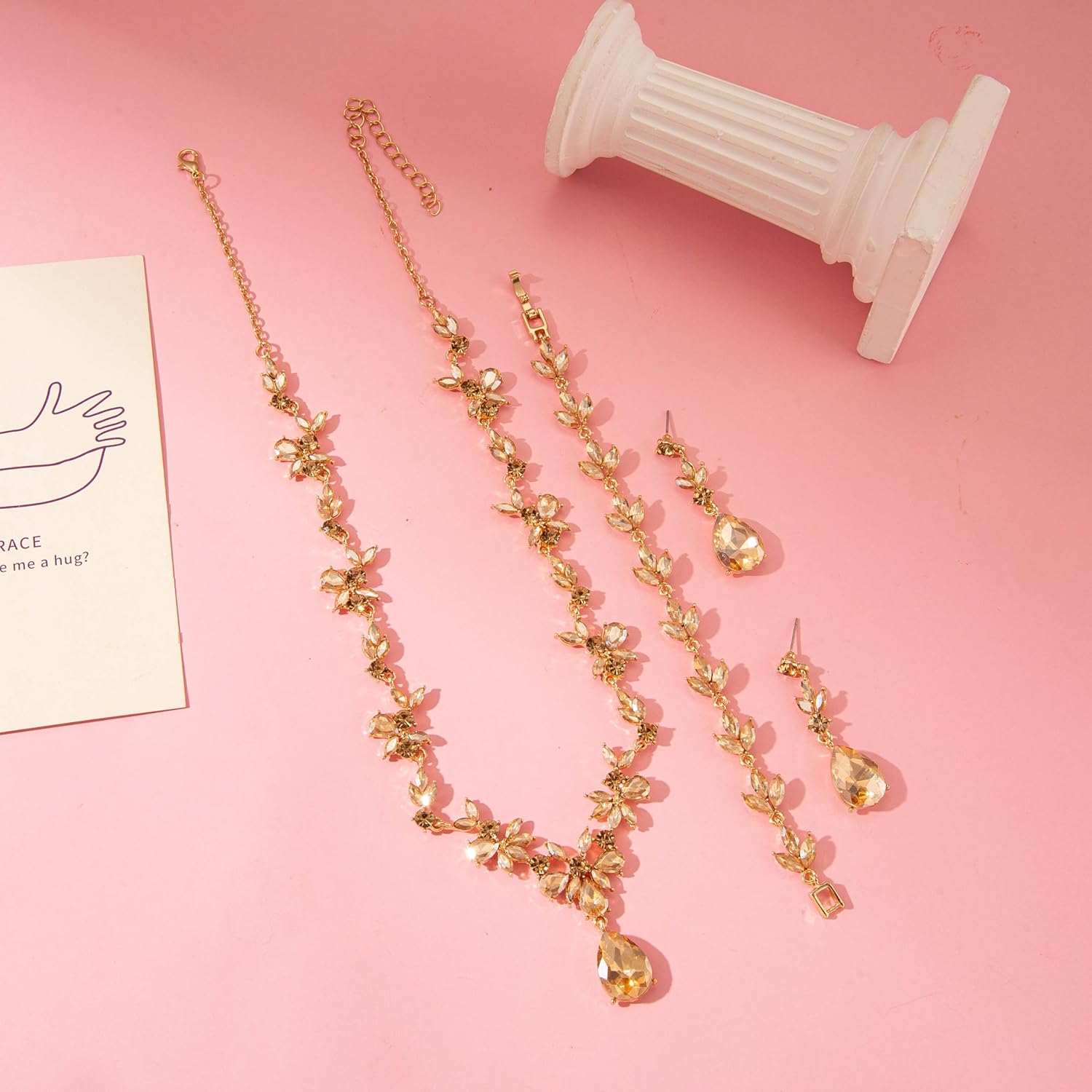 Paxuan Bridal Wedding Elegant Floral Jewelry Set for Women/Brides/Bridesmaids Crystal Jewelry Set for Wedding Prom Party Bridal Crystal Necklace Earrings Bracelet Set