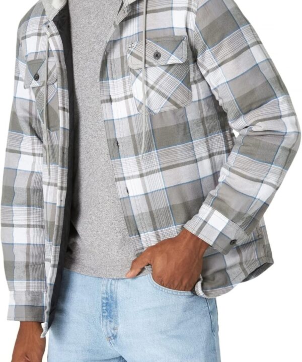 Wrangler Authentics Men's Long Sleeve Quilted Lined Flannel Shirt Jacket with Hood
