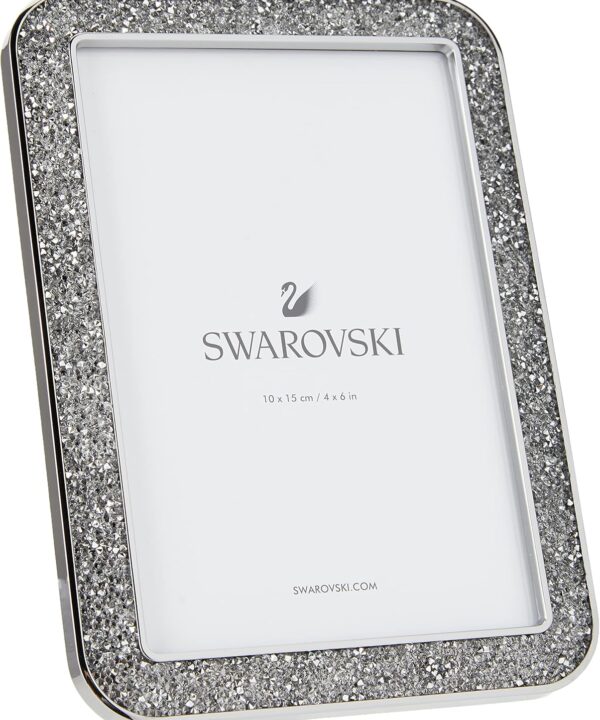 SWAROVSKI Minera Picture Frame, Silver-Tone Metal Picture Frame with Clear Swarovski Crystal Accents, For Pictures Measuring 4 x 6 Inches, Part of the Swarovski Minera Collection