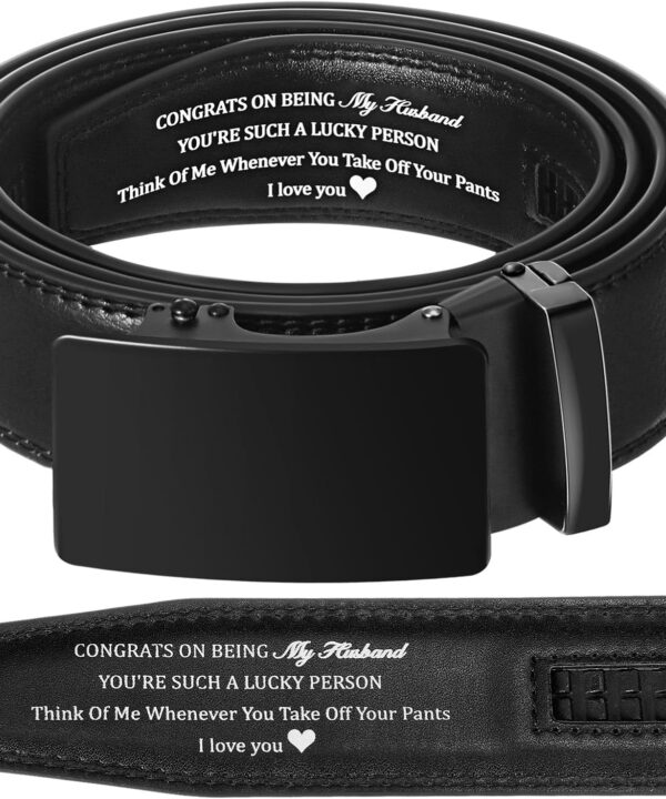 Mens Ratchet Belt Congrats on Being My Husband Personalized Engraved Leather Belt for Him Birthday Anniversary Gift