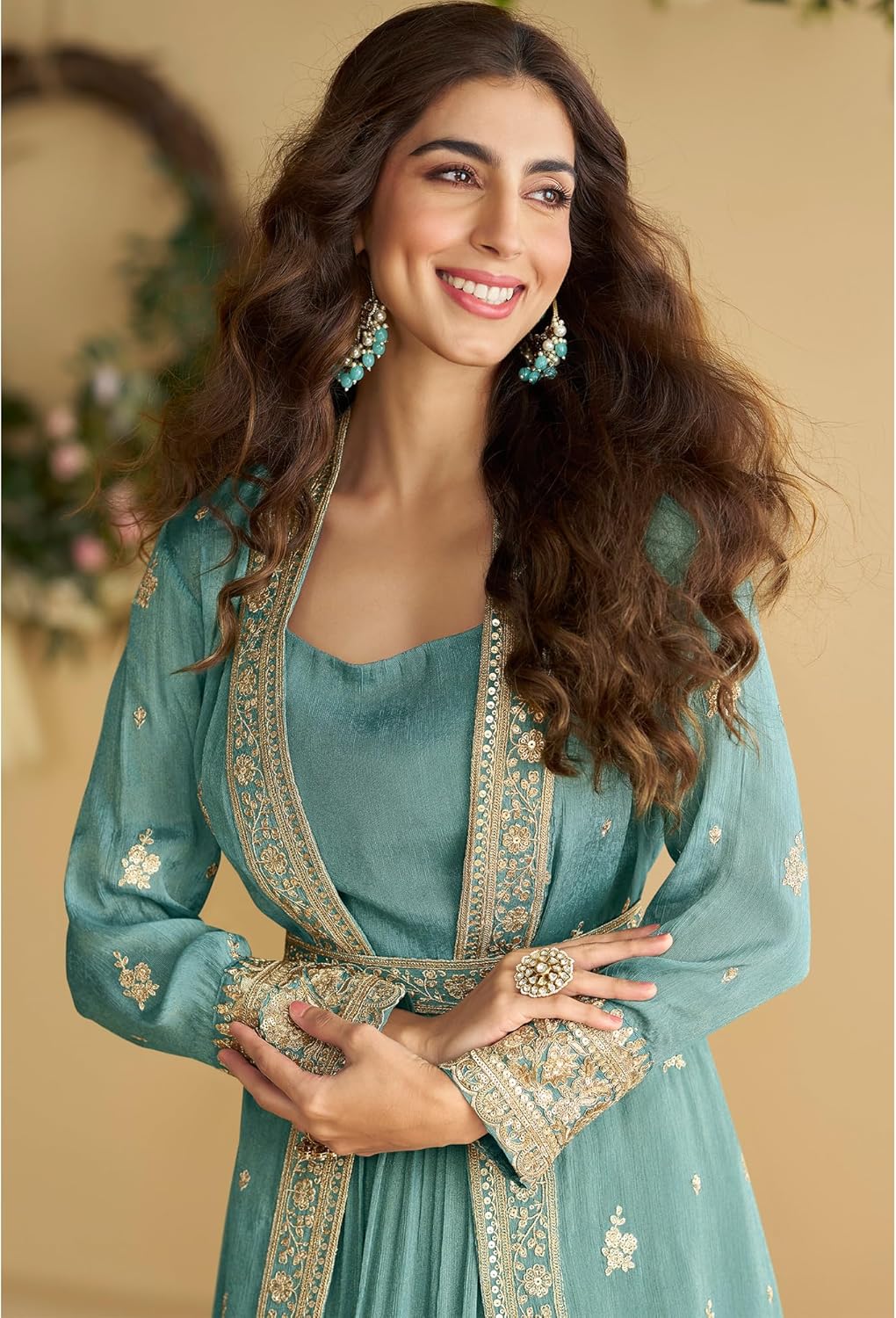 The kurti bazaar Indian Designer Pakistani Style Ready to Wear Stitched Anarkali Gown Suits for Wedding